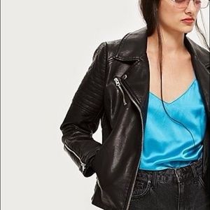 Topshop Rosa Biker Jacket Faux Leather Size 12